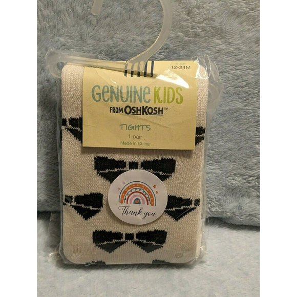 New! Genuine Kids Black Bow Cream Footed Tights 12-24m - Picture 1 of 3